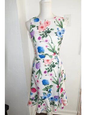 Calvin Klein White Floral Print Belted Midi Dress (Size 2)